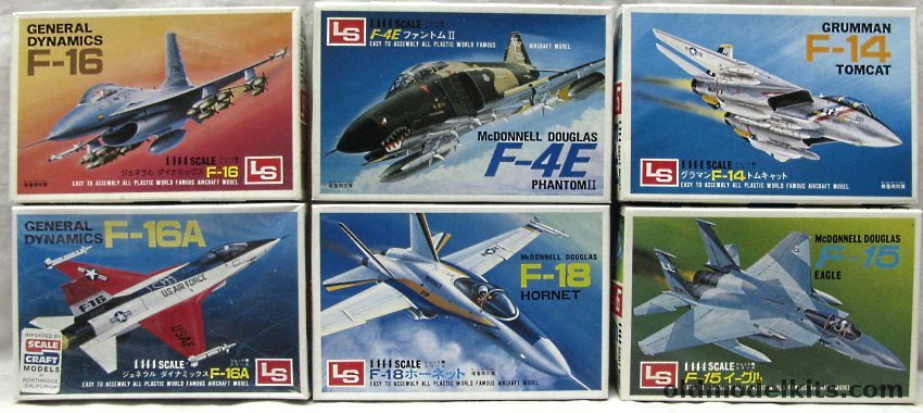 LS 1/144 F-15 Eagle / F-14A Tomcat / (2) F-16 Fighting Falcons / F-18 Hornet (F/A-18) / F-4E Phantom II plastic model kit